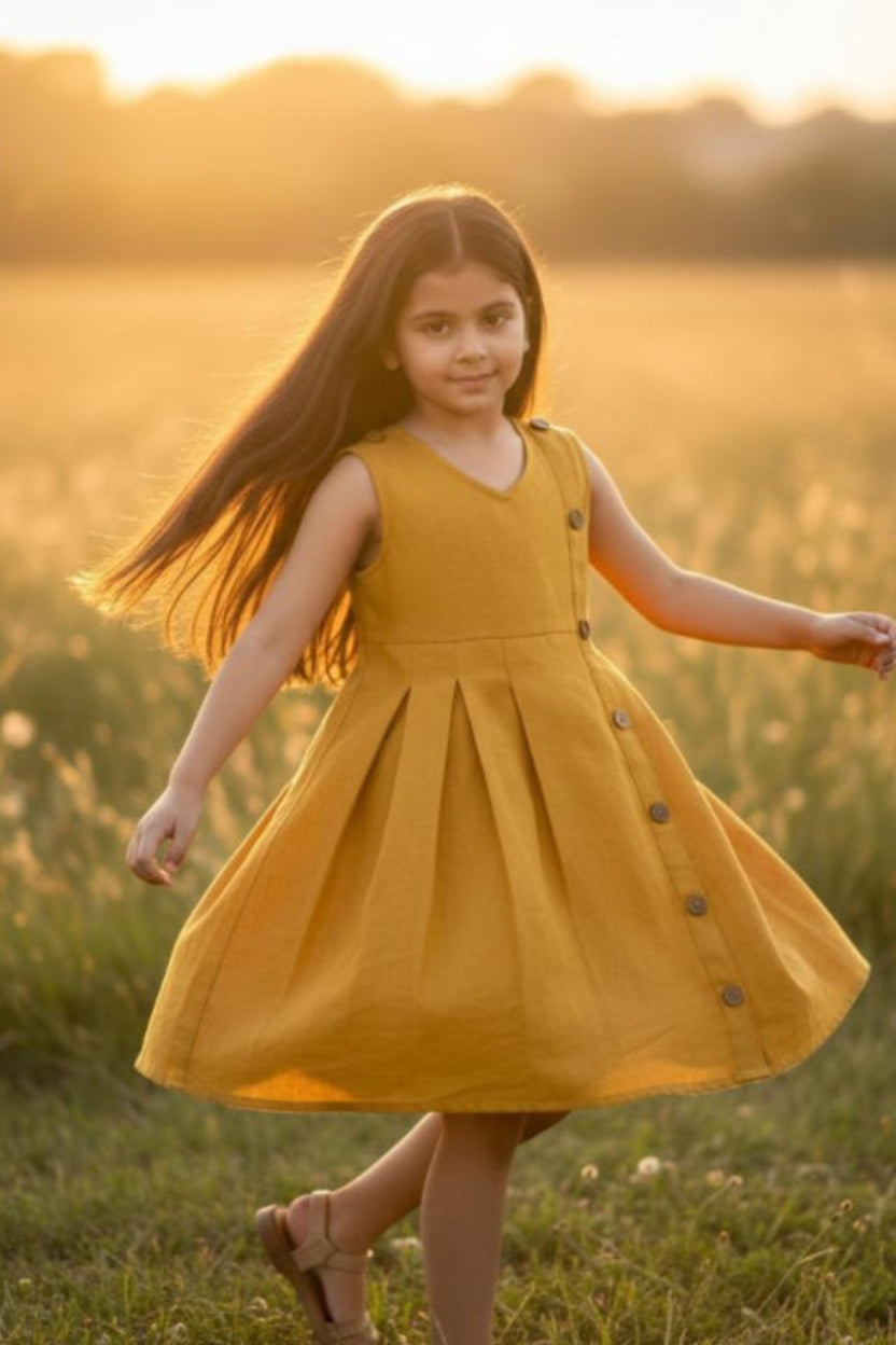 Linen Dress - Mustard Yellow