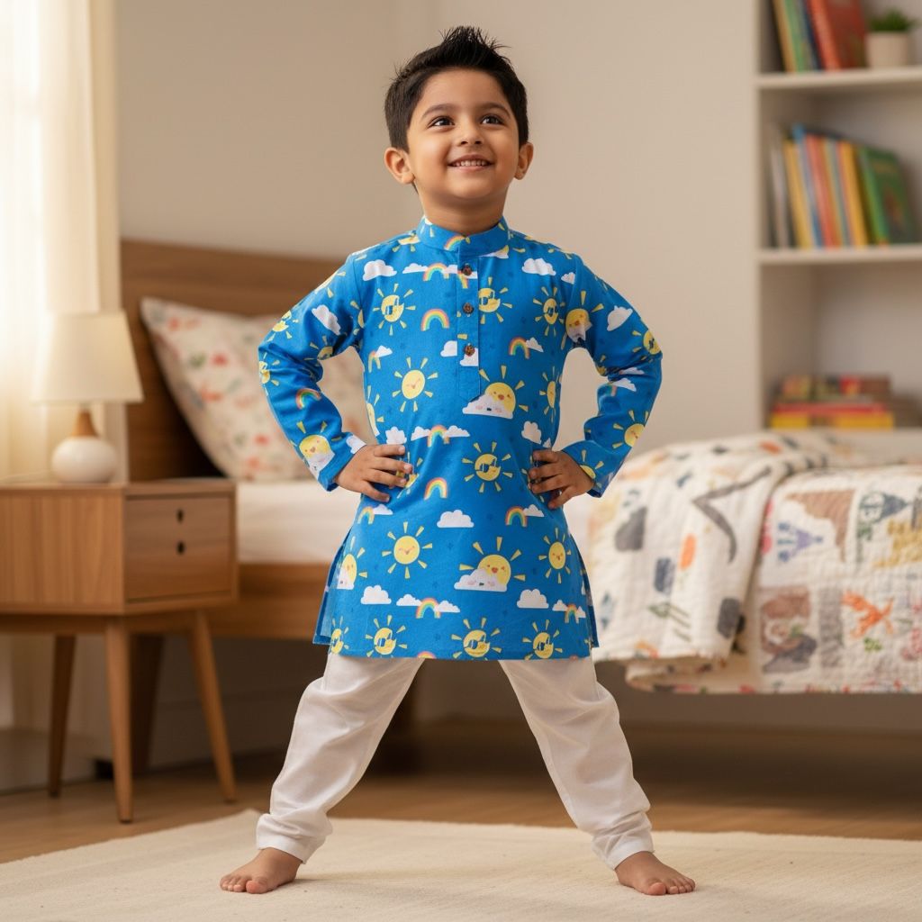 Festive wear - blue kurta pyjama